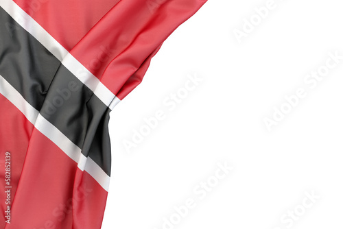 Flag of Trinidad and Tobago in the corner on white background. 3D rendering. Isolated