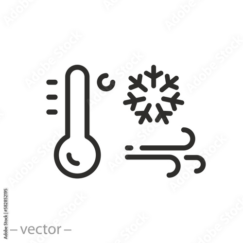 keep frozen icon, thermometer with snowflake, cold temperature, thin line symbol on white background - editable stroke vector illustration eps10