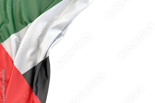 Flag of United Arab Emirates in the corner on white background. 3D rendering. Isolated