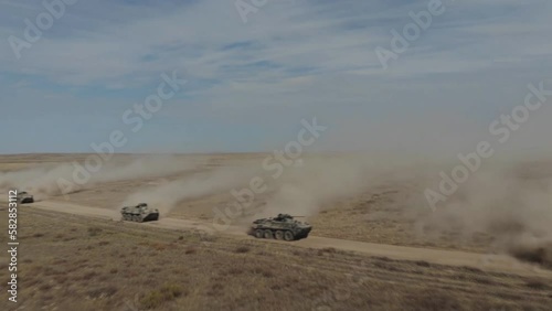 Aerial view of a convoy of Russian armored vehicles, Latakia province, Syria. photo