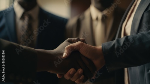 Strength in Diversity  Multi-ethnic Group Celebrating with a Handshake  GENERATIVE AI