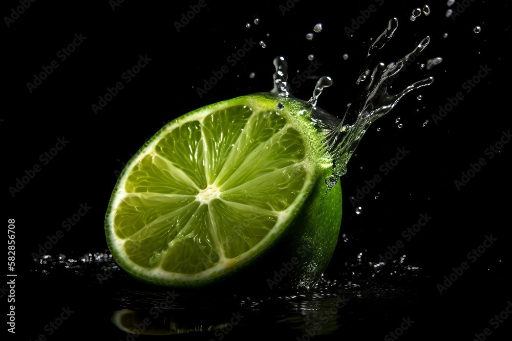 Lime on black background. Fruit with water drops. Generate Ai Lime on black background. Fruit with water drops. Generate Ai