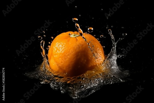 Best orange on black background. Fruit with water drops. Generate Ai
