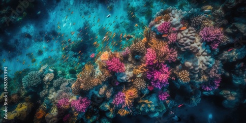 beautiful coral reef, marine tropical fish, generative ai