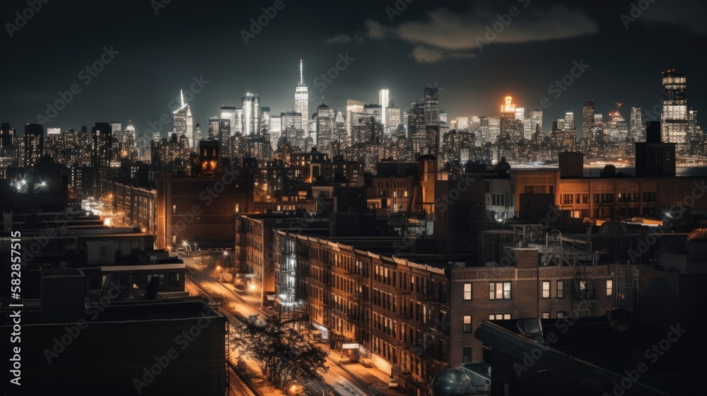 Obraz premium skyline of city, in the night, generative ai
