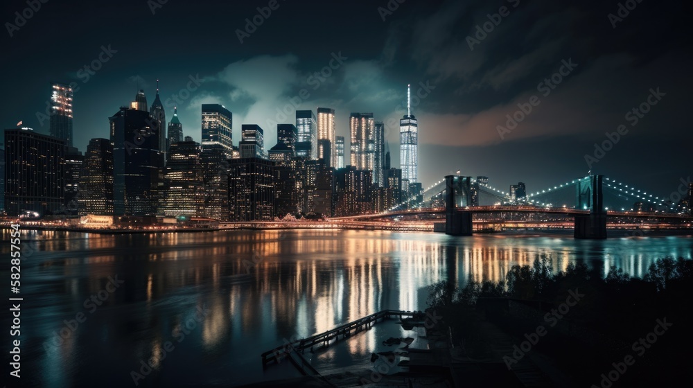 skyline of city, in the night, generative ai