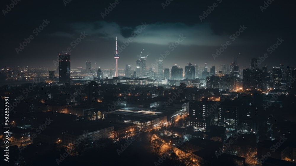 Fototapeta premium skyline of city, in the night, generative ai