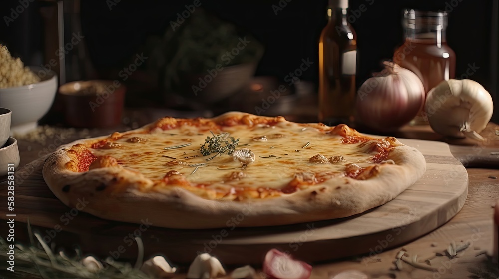 Italian pizza with four cheeses and lots of mozzarella. Generative AI