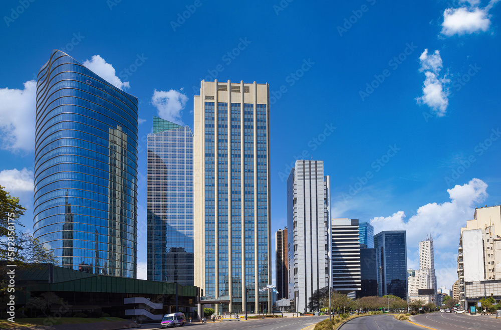 Argentina, Buenos Aires panoramic financial center skyline and business development center.