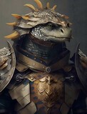 Anthropomorphic Turtle warrior wearing armor sta