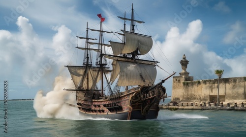 A naval battle during the colonial era representing the fight for independence in America. generative ai