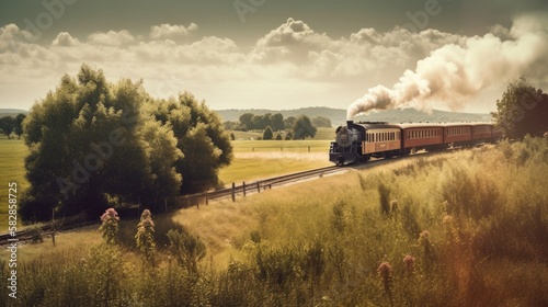 vintage steam train, old transportation, generative ai