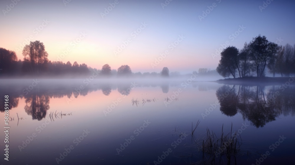 serene lake sunrise, generative ai
