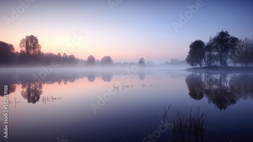 serene lake sunrise, generative ai