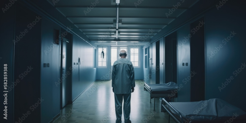 Fototapeta premium A solitary patient in the hospital experiencing loneliness and depression.generative ai
