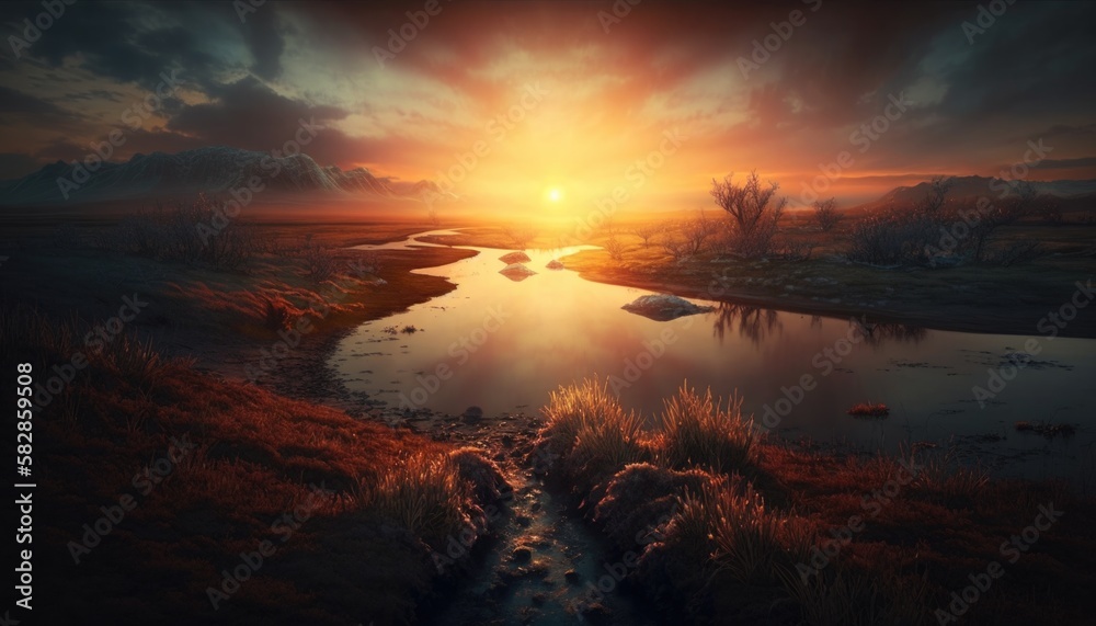 A wonderful and beautiful sunrise representing the concept of a new beginning. generative ai A wonderful and beautiful sunrise representing the concept of a new beginning. generative ai