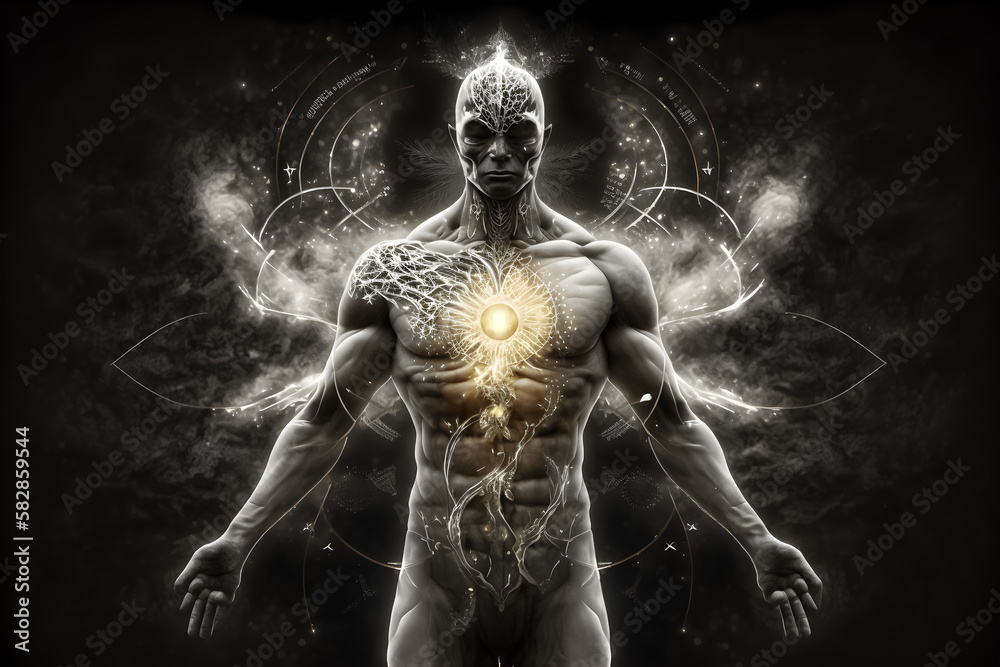 Human body and mind, self-awareness, inner balance, harmony. AI generation. Human body and mind, self-awareness, inner balance, harmony. AI generation.