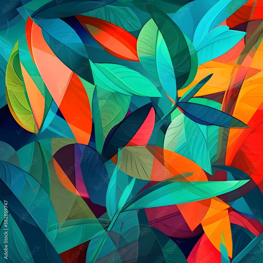 Vibrant Neon Geometric Botanical Artwork: A Stunning Digital Abstraction