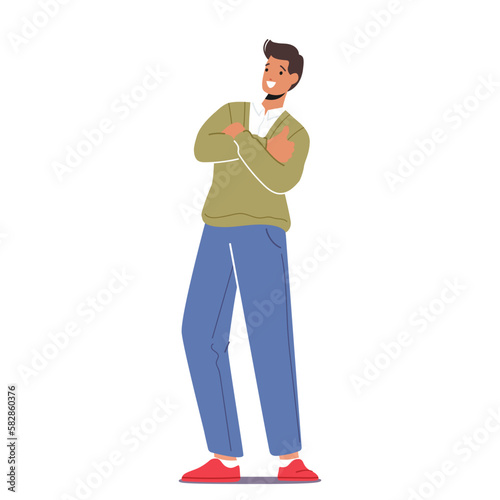 Happy Male Character Show Satisfied Symbol with Thumb Up. Man Show Positive Gesture, Cheerful Excited Person