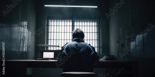 criminal man in an interrogation room at police station, fbi, generative ai © ThisDesign