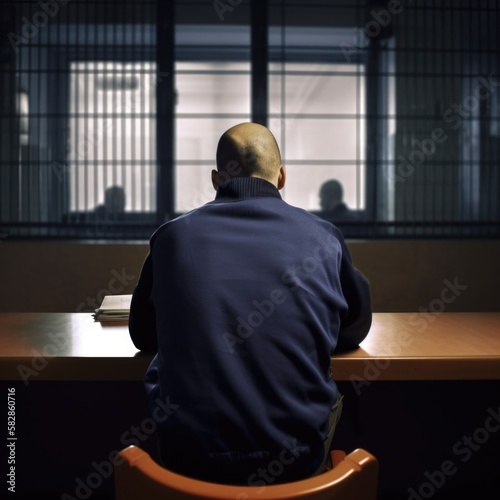criminal man in an interrogation room at police station, fbi, generative ai