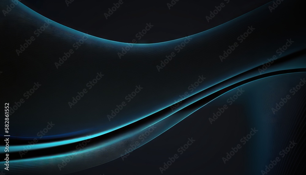 An abstract background of flowing waves and ripples with black background. Generative AI. 