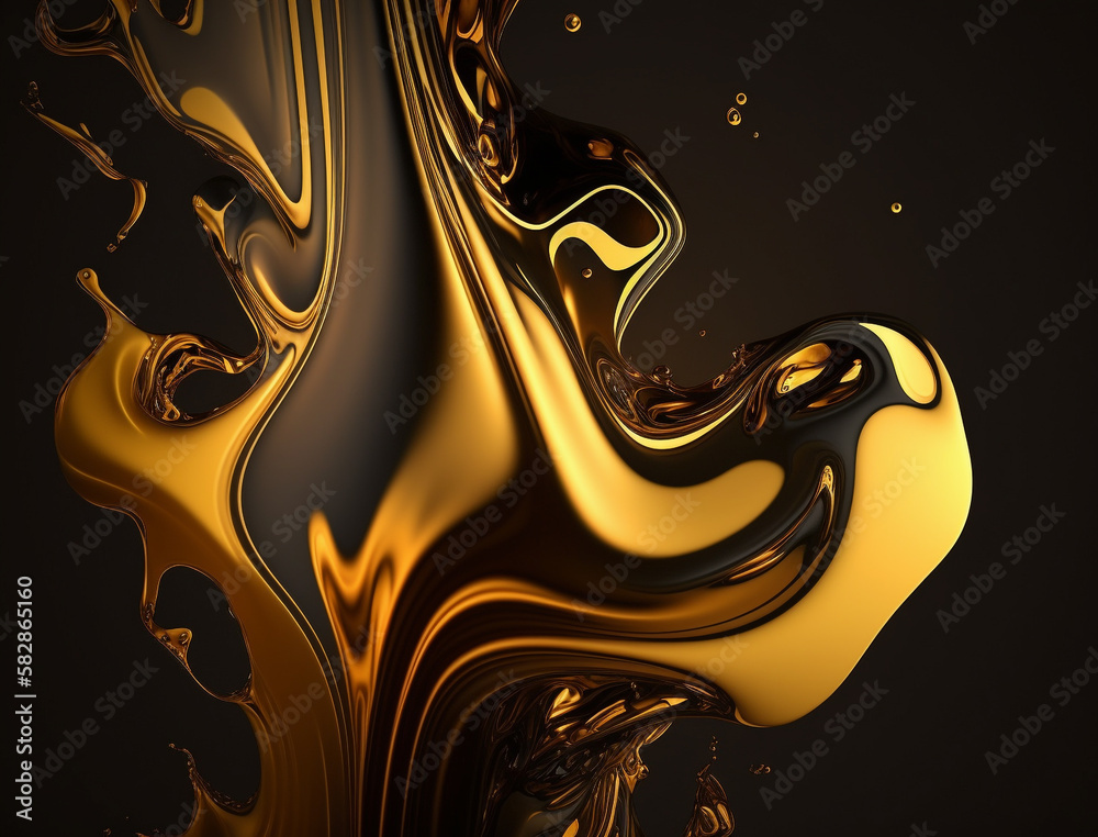 Liquid gold background design. Dynamic dripping lava gold background design.
