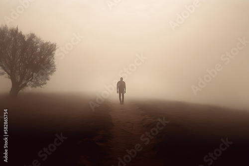 Silhouette of a Person in a Fog - (design created with generative ai technology)