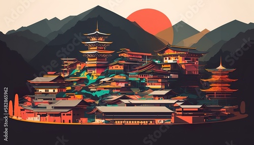 Bhutan Thimphu cityscape . Creative illustration. (Ai Generate)