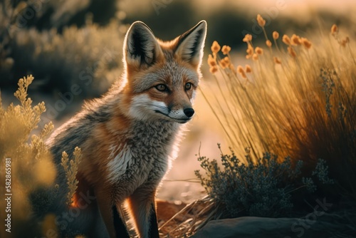 Portrait of a cute beautiful fox  selective focus. AI generated  human enhanced