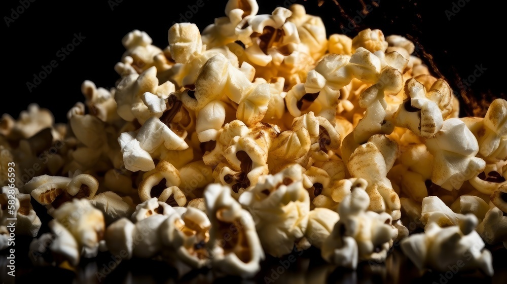 Popcorn ready to eat in a theater bucket or container, with space for text. Generative AI. Popcorn ready to eat in a theater bucket or container, with space for text. Generative AI.