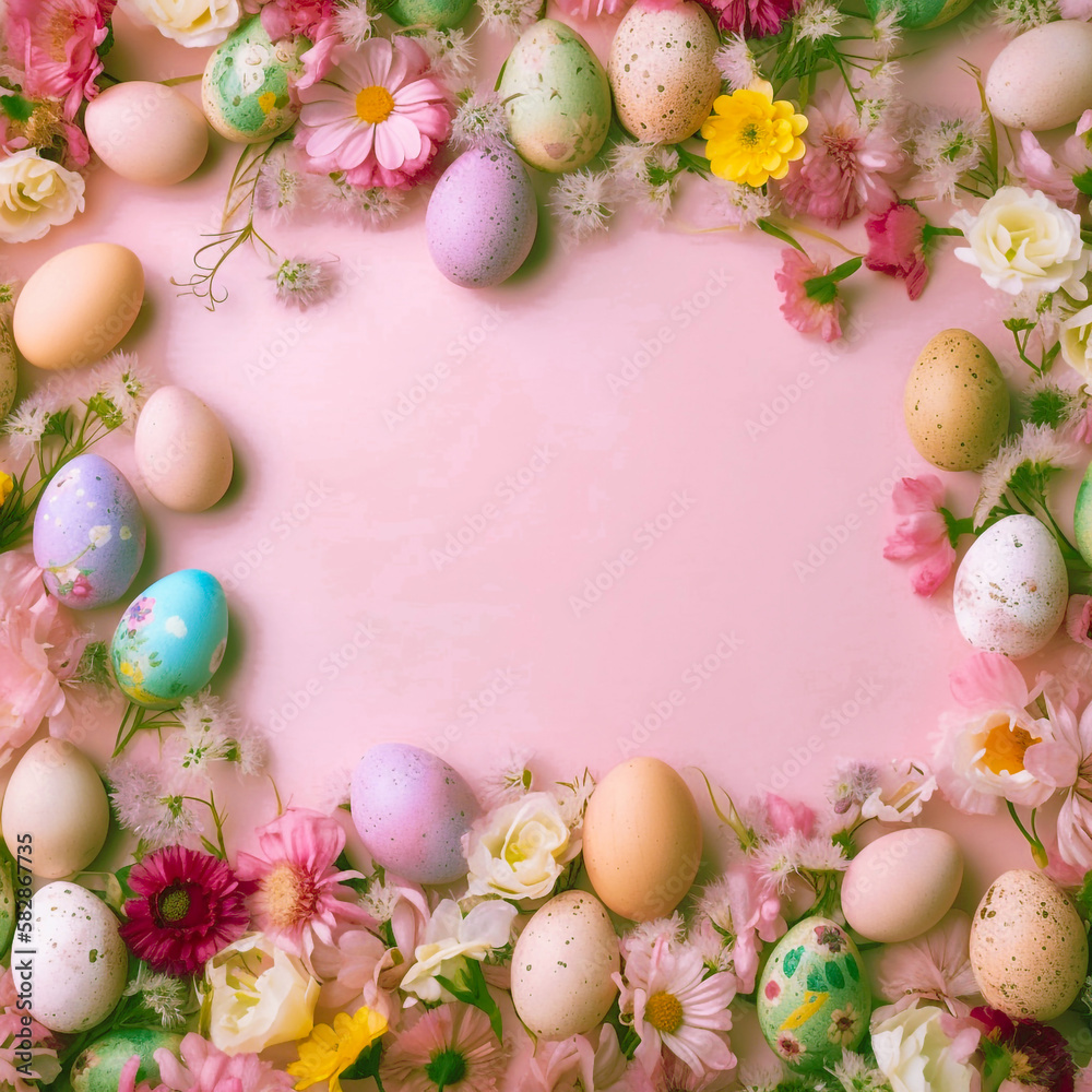 easter eggs border pink background room for text easter eggs border pink background room for text