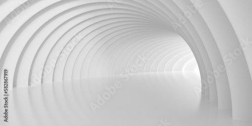 White empty abstract tunnel or corridor background  walls with vertical curve pattern  lit from back