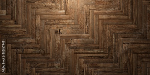 Fototapeta Naklejka Na Ścianę i Meble -  Herringbone pattern warm brown wood boards or planks surface background texture, empty floor or wall hardwood wallpaper