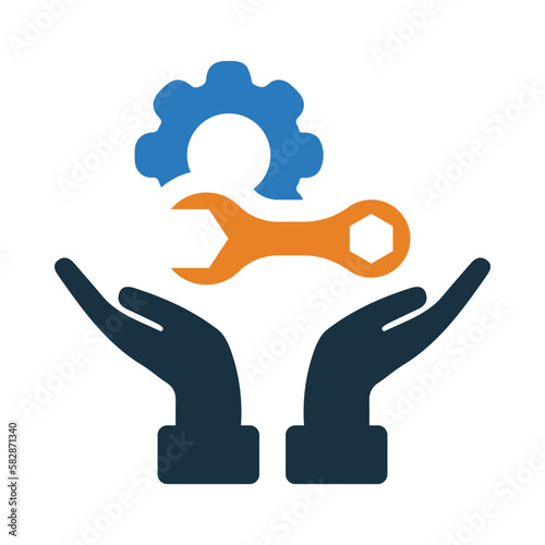 gear, hand, maintenance, care, wrench, careful maintenance icon