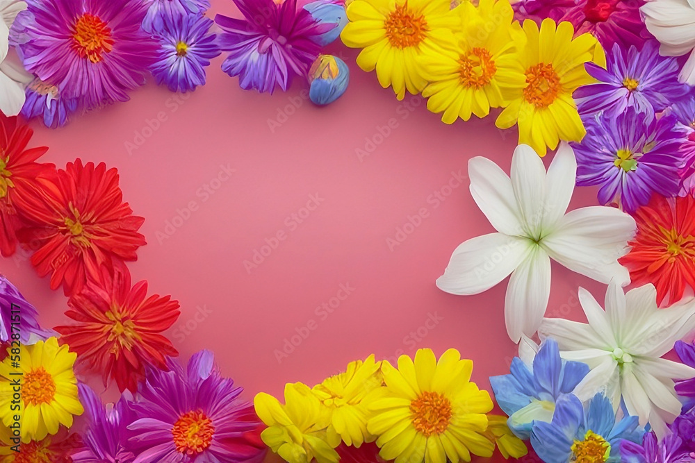 Spring Flower Border or frame, generative ai Spring Flower Border or frame, generative ai