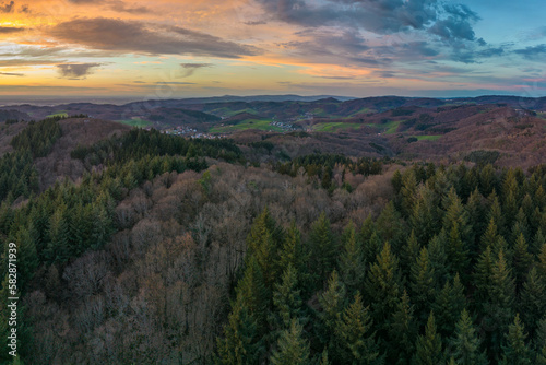 Fototapeta Naklejka Na Ścianę i Meble -  Panoramic view on the Odenwald near Lampenhain and the Rhine Valley in Germany.