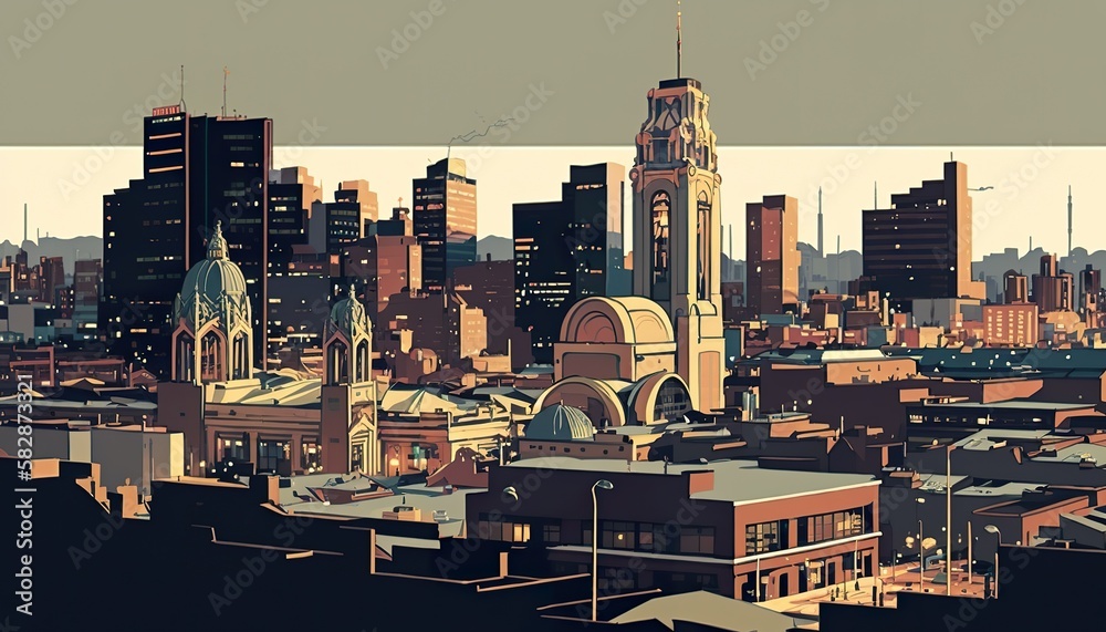 Naklejka premium Johannesburg cityscape . Creative illustration. (Ai Generate)
