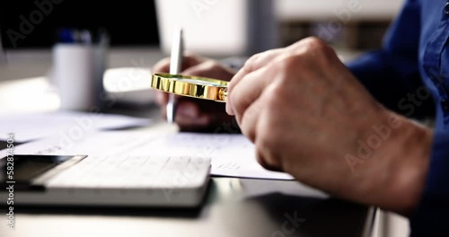 Lawyer Examining Paper Using Magnifier Glass