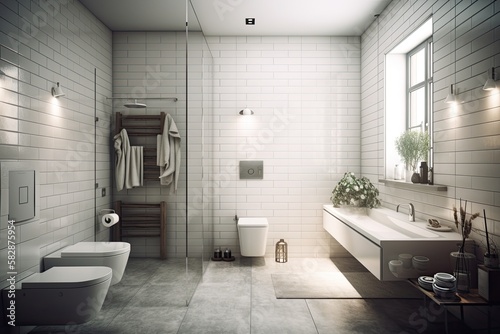 A modern  spotless bathroom. Generative AI