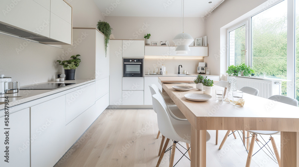 Fototapeta premium Modern bright kitchen interior. AI generated.