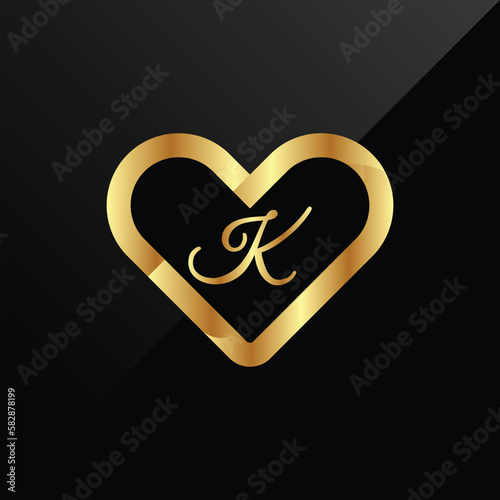 Initial K Logo With Crown and Love Shape. Heart Letter K Logo Design, Gold, Beauty, Fashion, Cosmetics Business, Spa, Salons, And Yoga Vector Luxury Concept Template