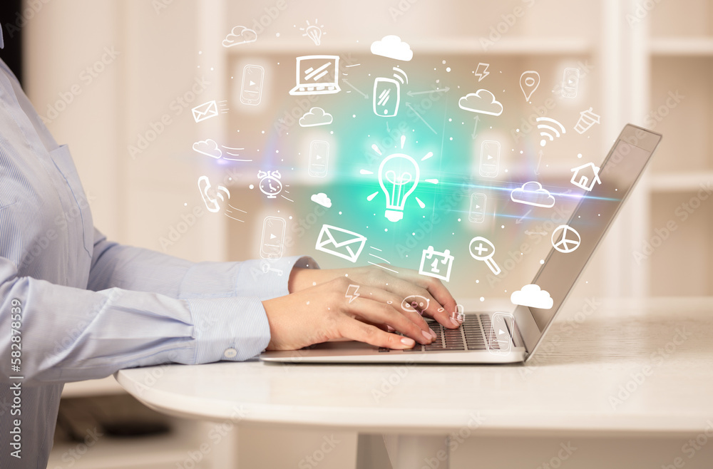 Businessman working on laptop with new business concept