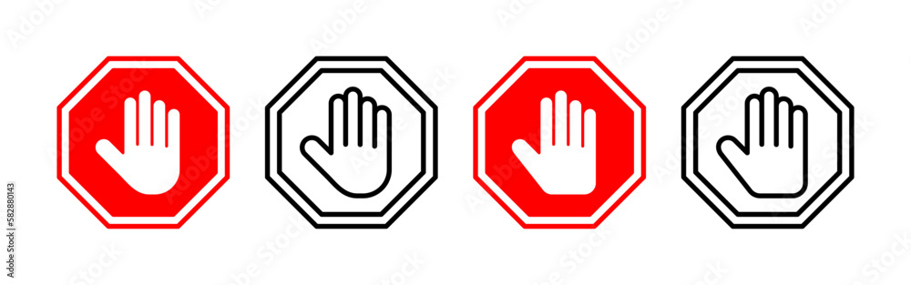 Stop icon vector for web and mobile app. stop road sign. hand stop sign and symbol. Do not enter stop red sign with hand Stop icon vector for web and mobile app. stop road sign. hand stop sign and symbol. Do not enter stop red sign with hand