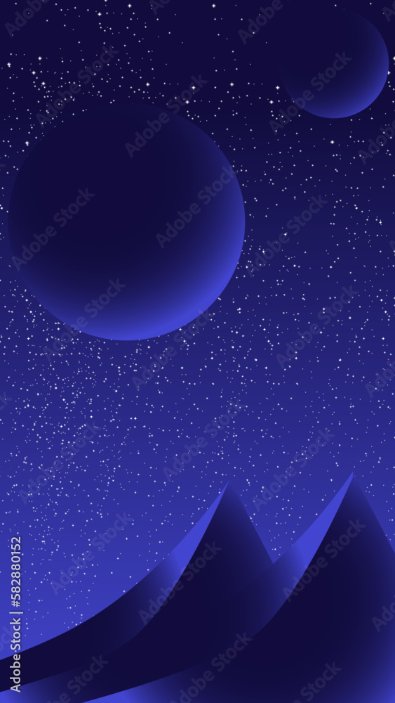 Paisagem noturna, Montanhas, Planetas e estrelas