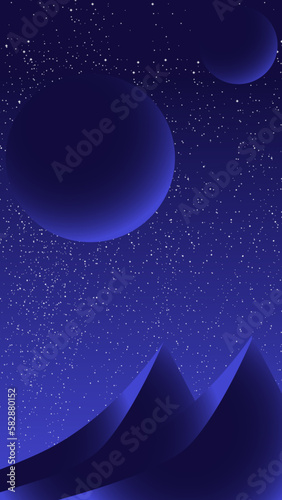 Paisagem noturna, Montanhas, Planetas e estrelas