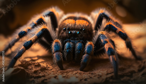 A Gooty tarantula sitting on a tree. AI Generated