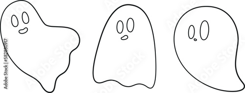 Vector of three endearing ghost characters designed specifically for use in Halloween celebrations and decorations, created in outline style