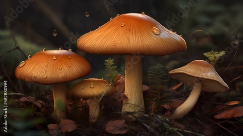 Background of a lot of mushrooms, generative ai