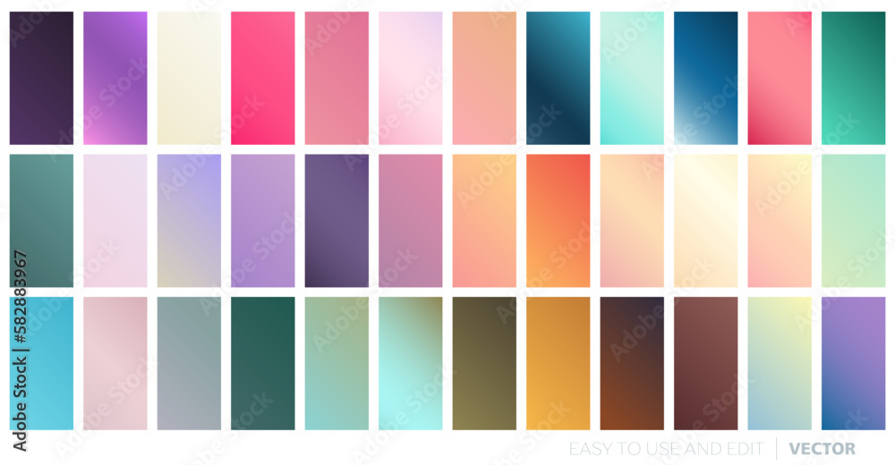 Set of vector gradients, modern combinations of colors and shades. Color gradient palette in the form of circles.	